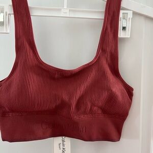 Calvin Klein Ribbed Sports Bra - Burgundy
